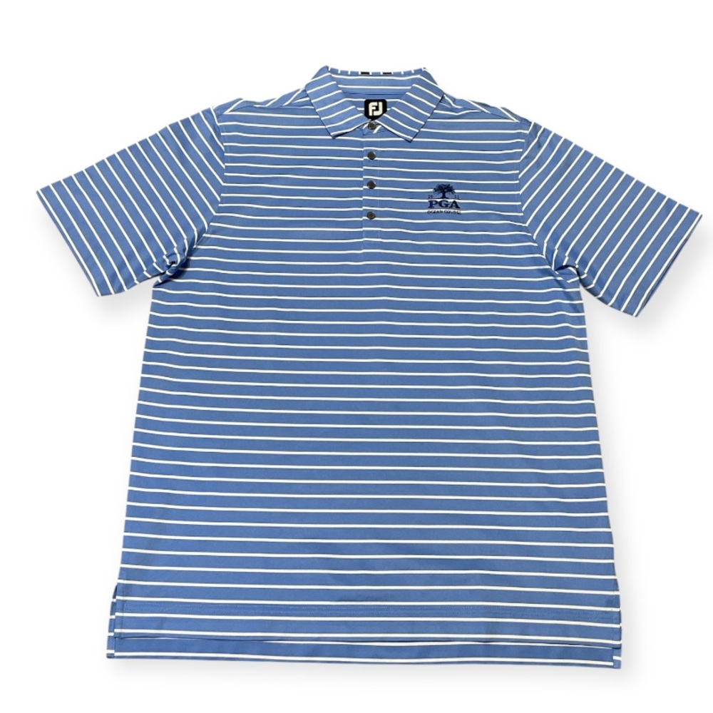 Men's FootJoy Performance Stretch Stripe Golf Polo Size Large Blue White PGA
